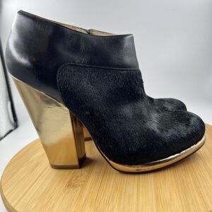 COLE HAAN Sophie Black Leather and Genuine Calf Hair Booties Size 8.5 Shoes